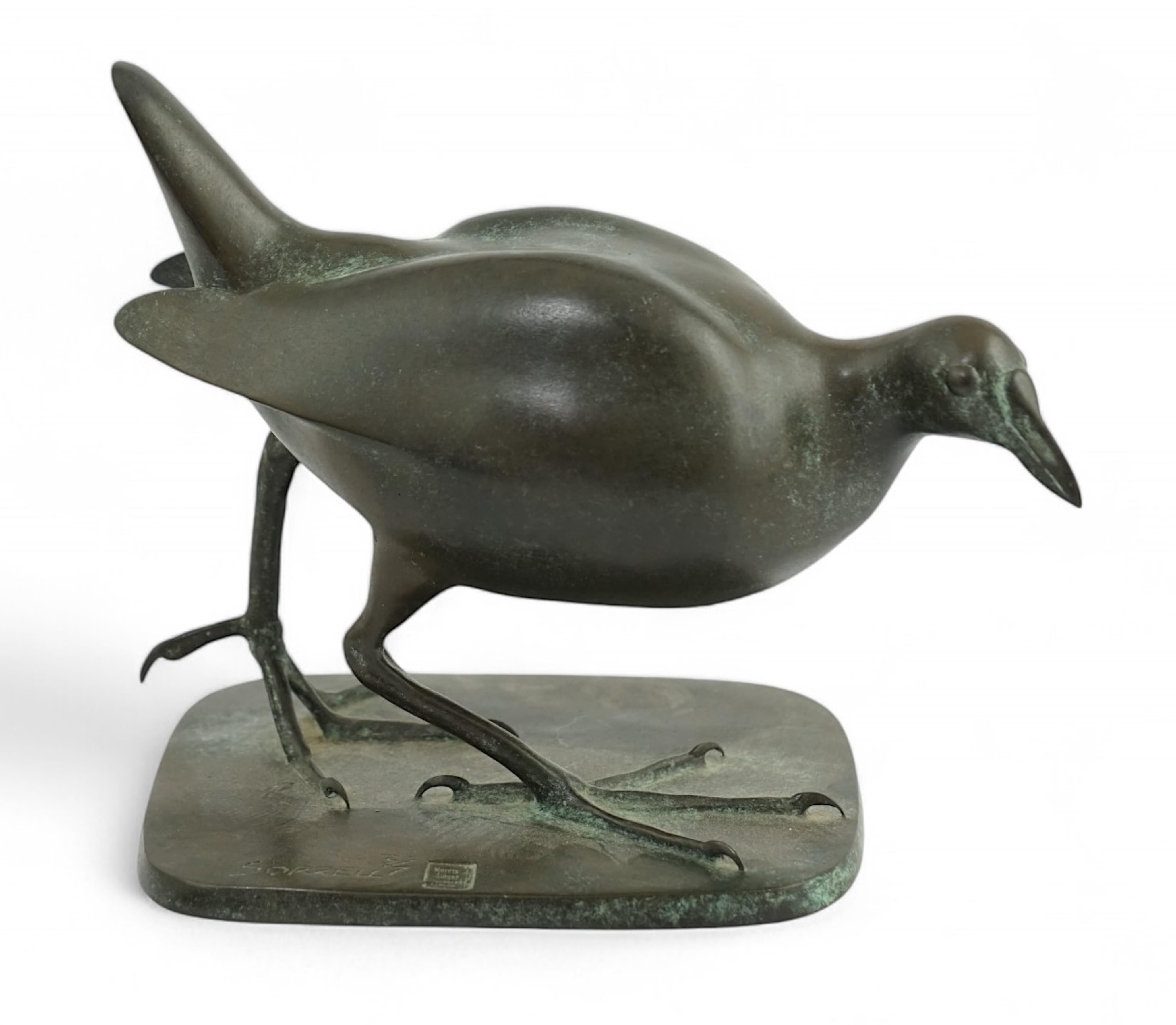 Adrian Sorrell (1932-2001). A bronze model of a moorhen